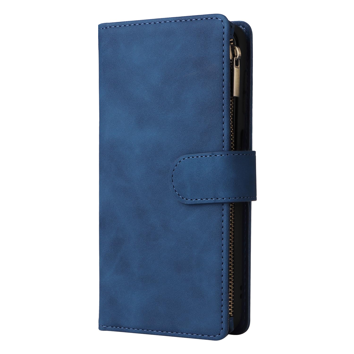 UEEBAI UEEBAI Wallet Case for Samsung Galaxy S24 5G Premium Vintage Leather Magnetic Closure Handbag Zipper Pocket Kickstand Card Holder Blue - View 7 of 7