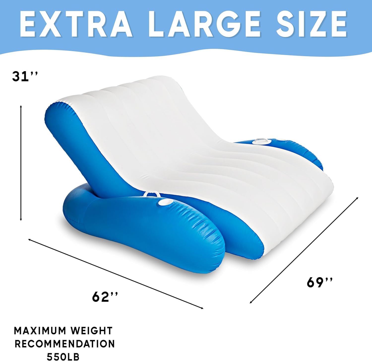 ZONETECH ZONETECH Inflatable Pool Recliner Luxury Float with Cup Holders and Handles for Pool Lake River Beach Perfect Lounger Gift - View 2 of 9