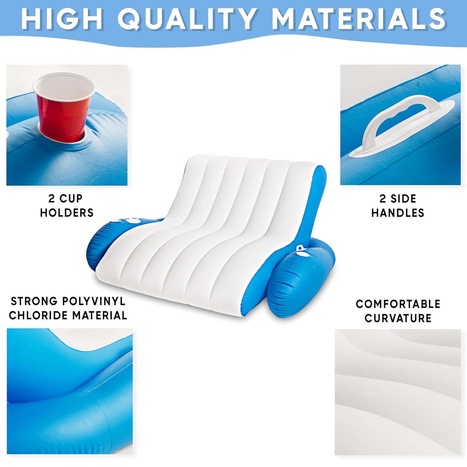 ZONETECH ZONETECH Inflatable Pool Recliner Luxury Float with Cup Holders and Handles for Pool Lake River Beach Perfect Lounger Gift - View 3 of 9