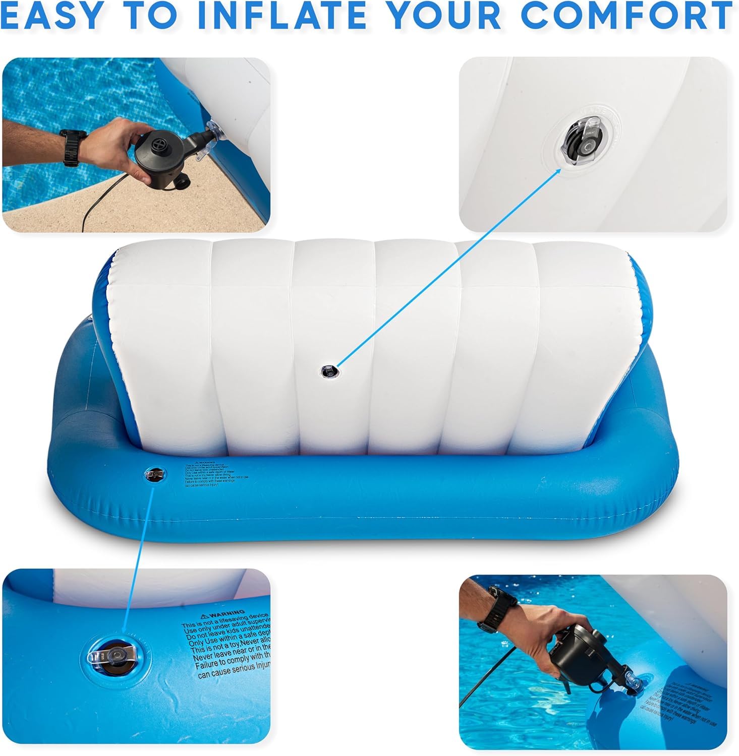 ZONETECH ZONETECH Inflatable Pool Recliner Luxury Float with Cup Holders and Handles for Pool Lake River Beach Perfect Lounger Gift - View 4 of 9