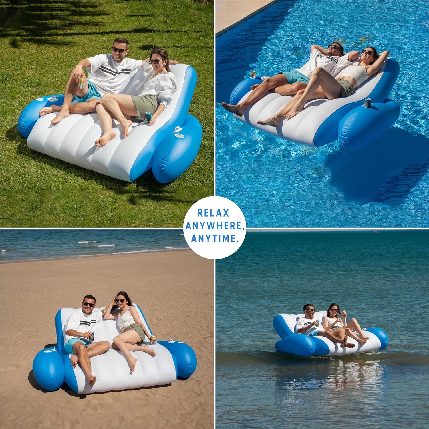 ZONETECH ZONETECH Inflatable Pool Recliner Luxury Float with Cup Holders and Handles for Pool Lake River Beach Perfect Lounger Gift - View 6 of 9