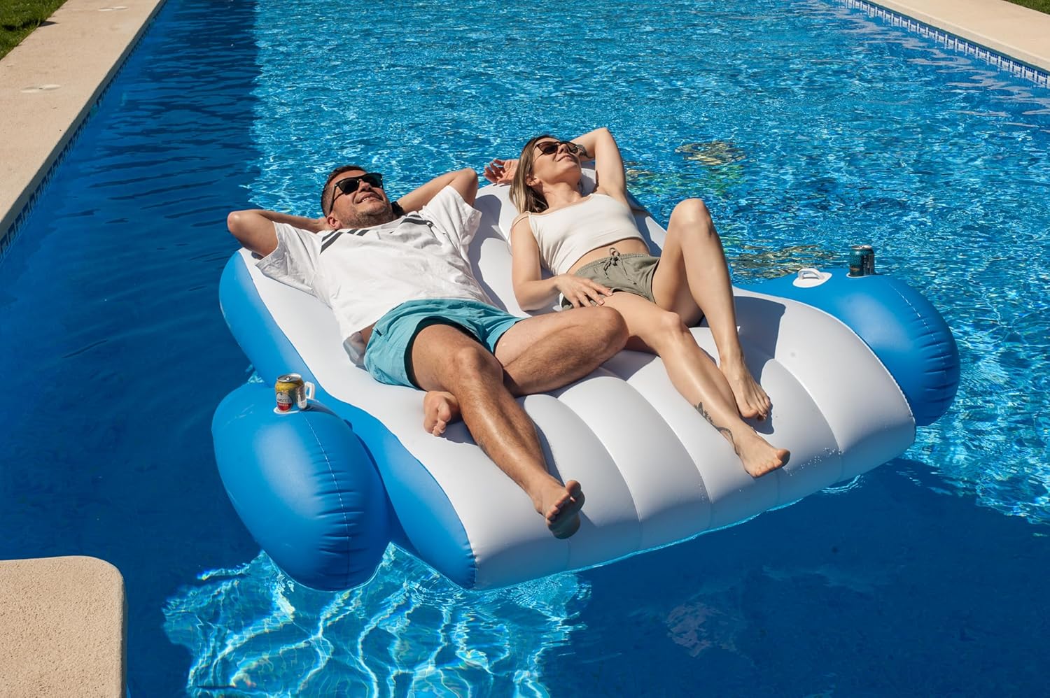 ZONETECH ZONETECH Inflatable Pool Recliner Luxury Float with Cup Holders and Handles for Pool Lake River Beach Perfect Lounger Gift - View 9 of 9