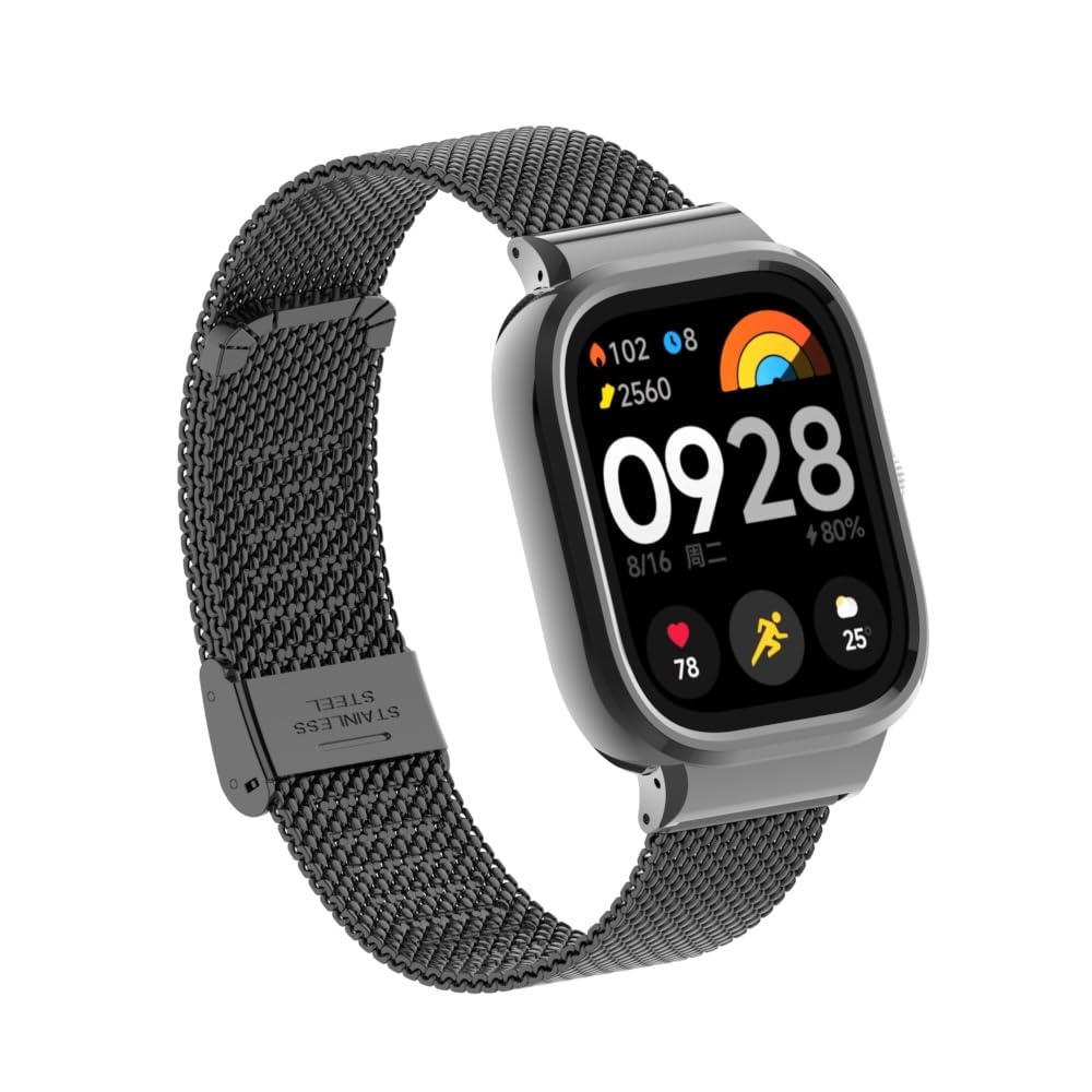 HOPMC HOPMC Redmi Watch 4 Strap Metal Case 22mm Stainless Steel Mesh Replacement Strap Black 230MM - View 2 of 9