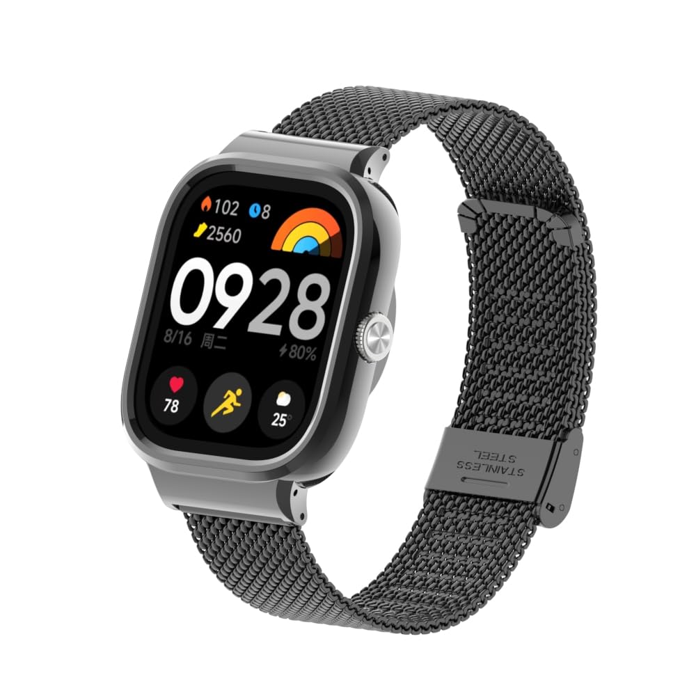 HOPMC HOPMC Redmi Watch 4 Strap Metal Case 22mm Stainless Steel Mesh Replacement Strap Black 230MM - View 3 of 9