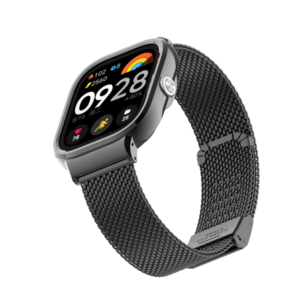 HOPMC HOPMC Redmi Watch 4 Strap Metal Case 22mm Stainless Steel Mesh Replacement Strap Black 230MM - View 4 of 9