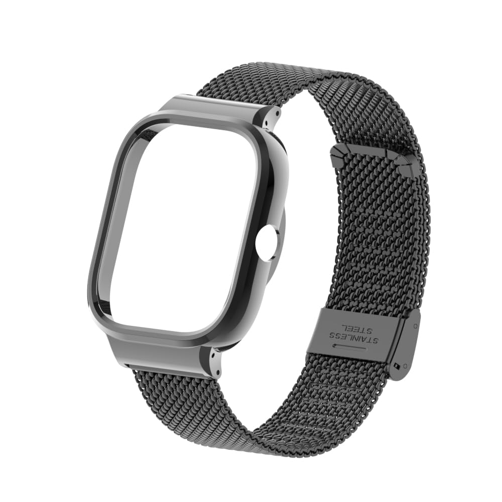 HOPMC HOPMC Redmi Watch 4 Strap Metal Case 22mm Stainless Steel Mesh Replacement Strap Black 230MM