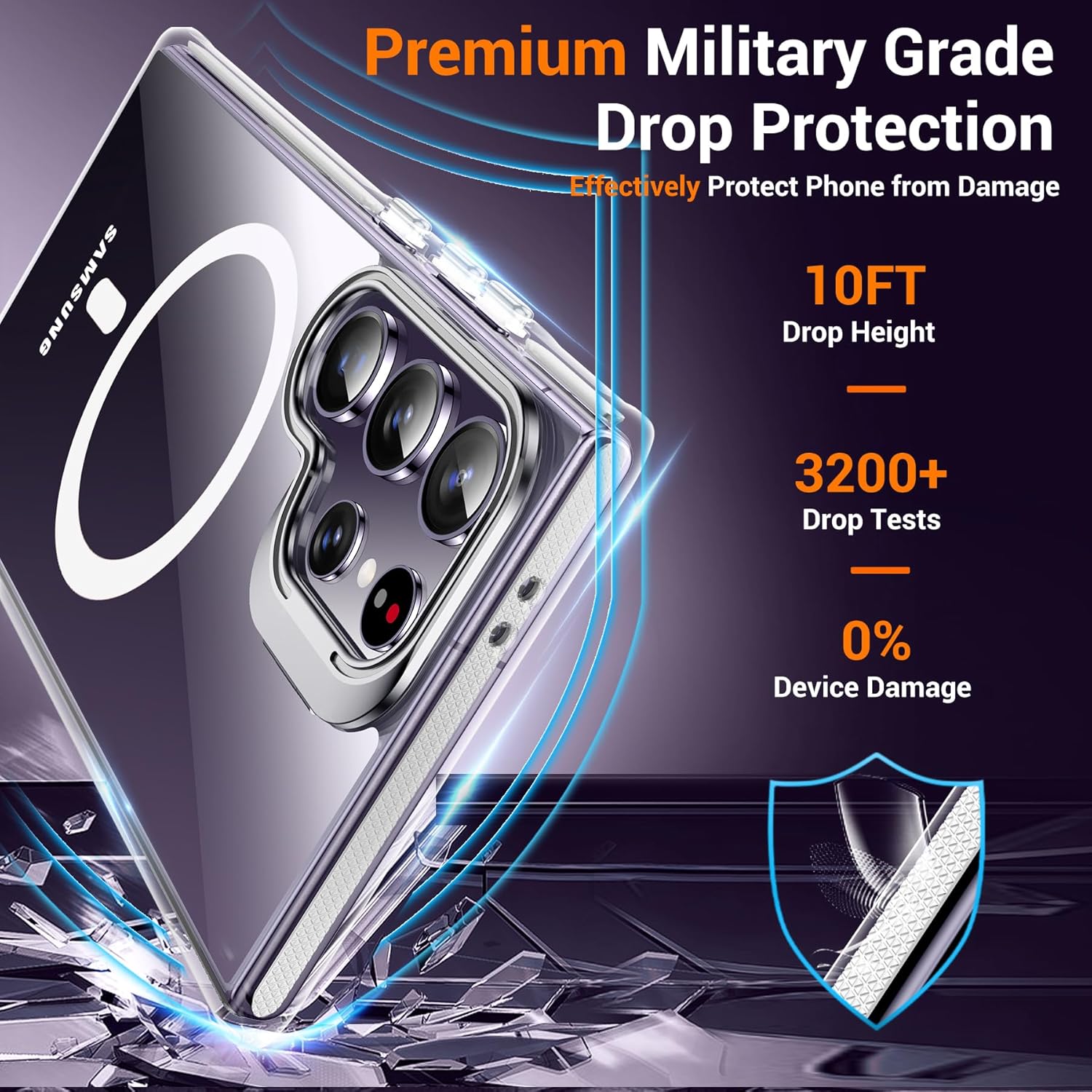 Justcool Justcool Magnetic Case for Samsung Galaxy S24 Ultra with Tempered Glass Screen Protector and Camera Lens Protector Shockproof White - View 2 of 7