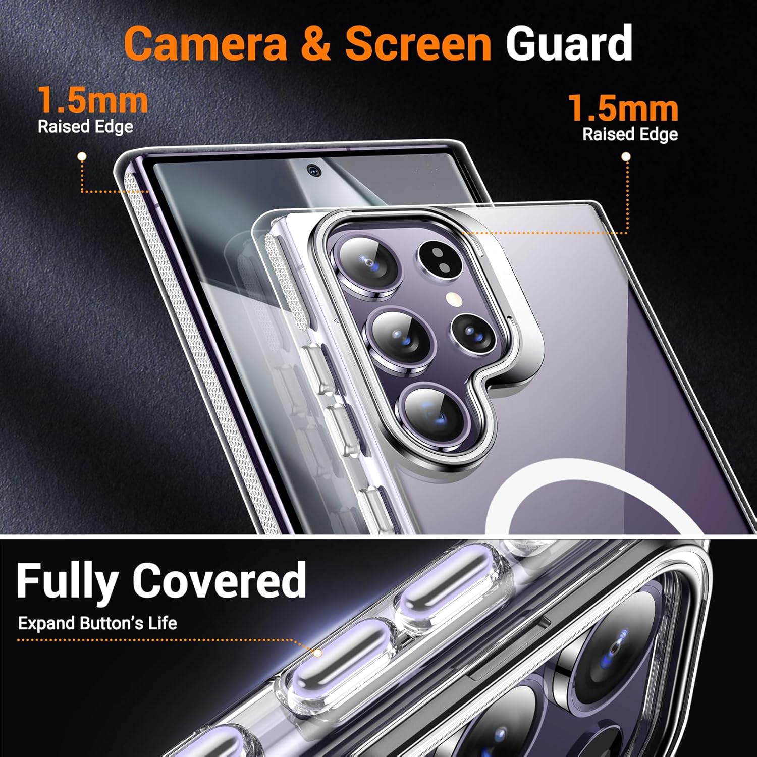 Justcool Justcool Magnetic Case for Samsung Galaxy S24 Ultra with Tempered Glass Screen Protector and Camera Lens Protector Shockproof White - View 3 of 7