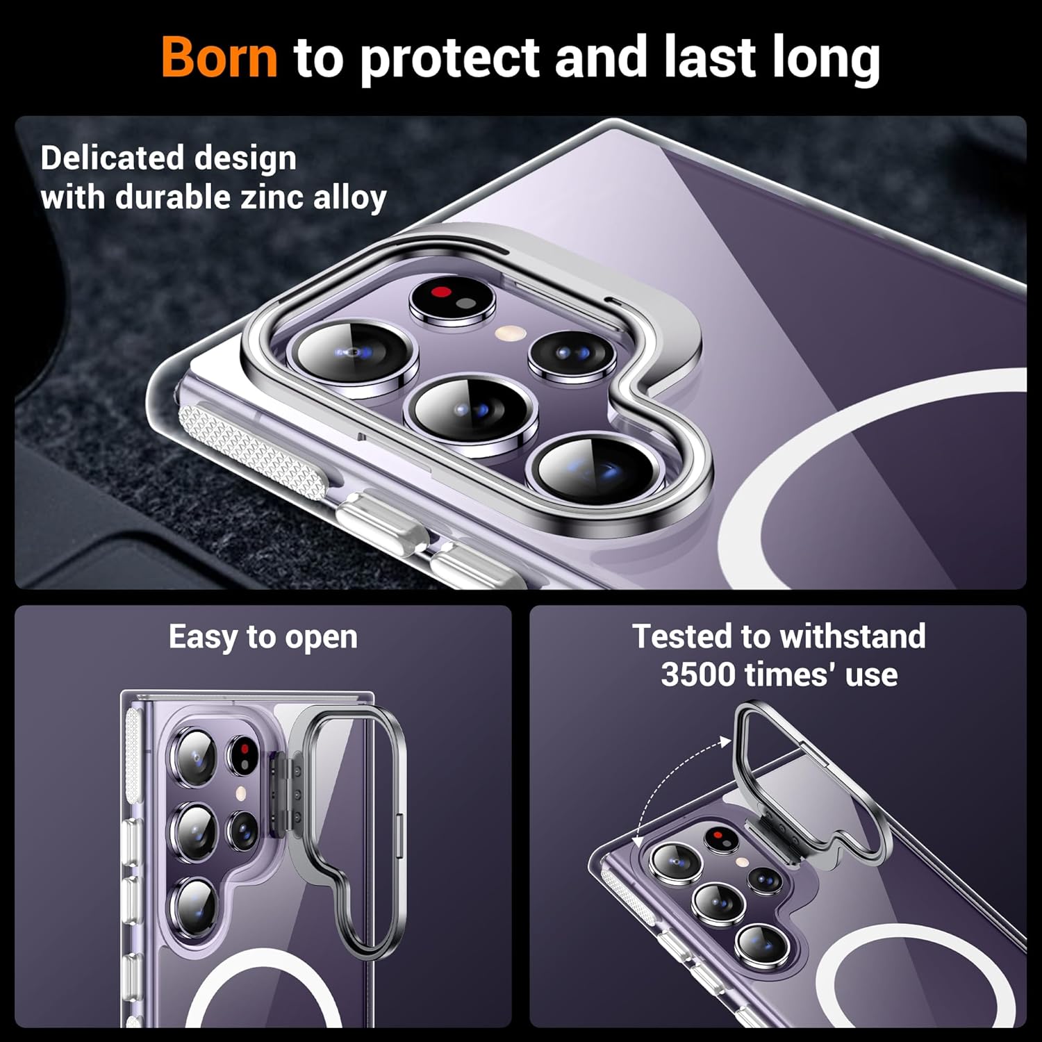 Justcool Justcool Magnetic Case for Samsung Galaxy S24 Ultra with Tempered Glass Screen Protector and Camera Lens Protector Shockproof White - View 4 of 7