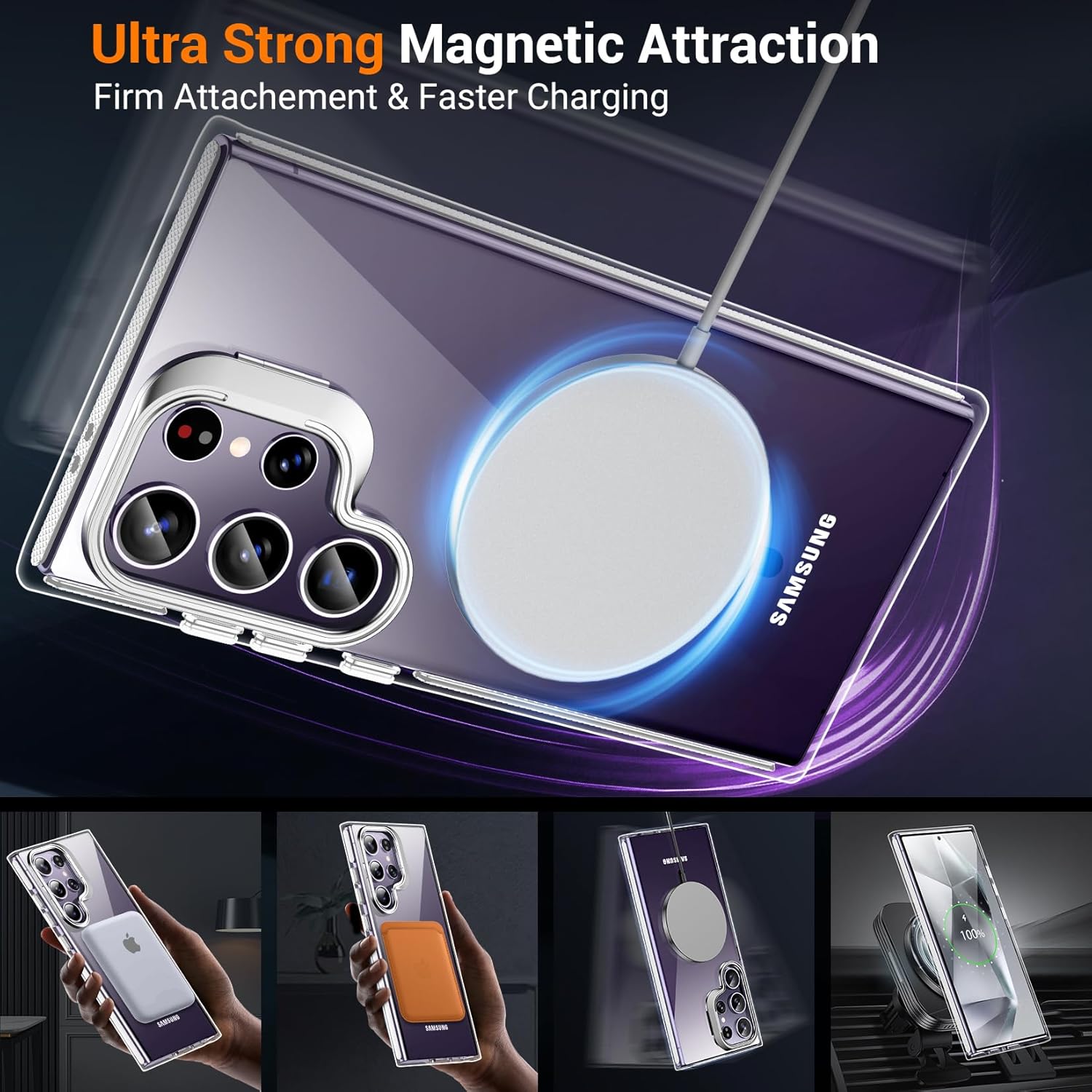 Justcool Justcool Magnetic Case for Samsung Galaxy S24 Ultra with Tempered Glass Screen Protector and Camera Lens Protector Shockproof White - View 5 of 7