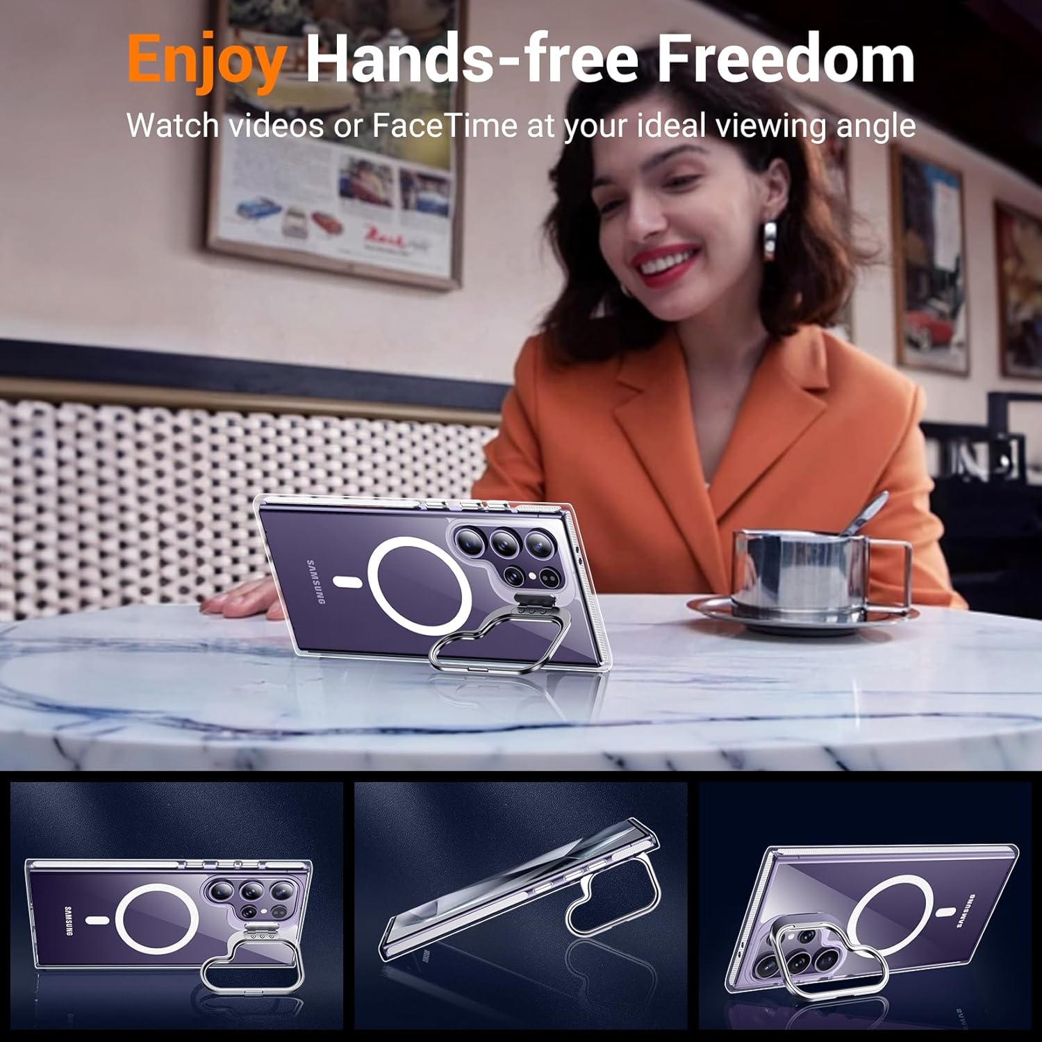 Justcool Justcool Magnetic Case for Samsung Galaxy S24 Ultra with Tempered Glass Screen Protector and Camera Lens Protector Shockproof White - View 6 of 7