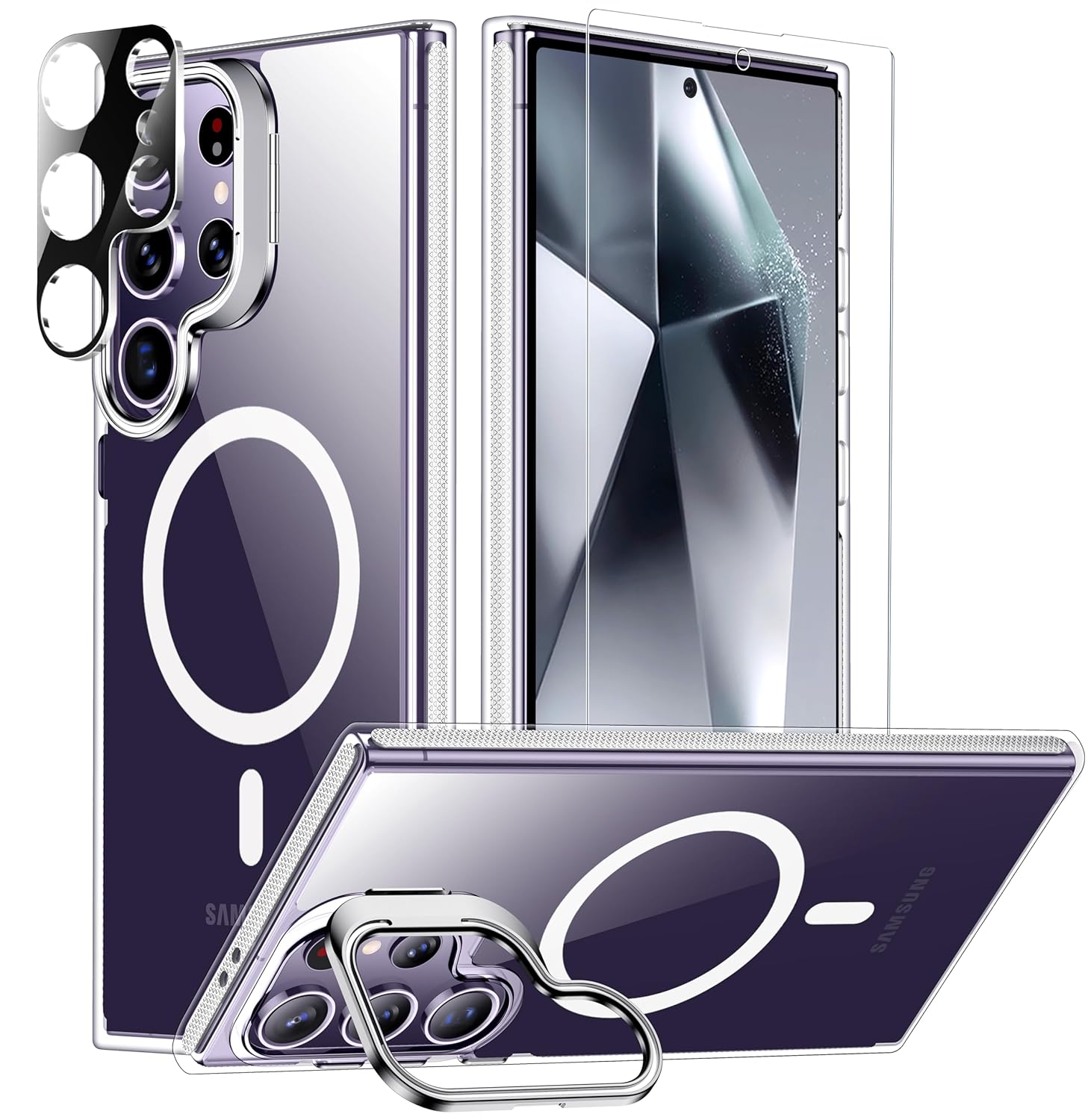 Justcool Justcool Magnetic Case for Samsung Galaxy S24 Ultra with Tempered Glass Screen Protector and Camera Lens Protector Shockproof White