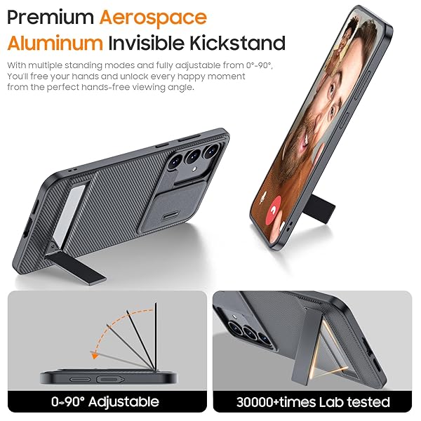 oupeigar Oupeigar Samsung Galaxy S24 Case with Kickstand and Slide Camera Cover Military-Grade Silicone Shockproof Slim Phone Case 2024 Black - View 6 of 11