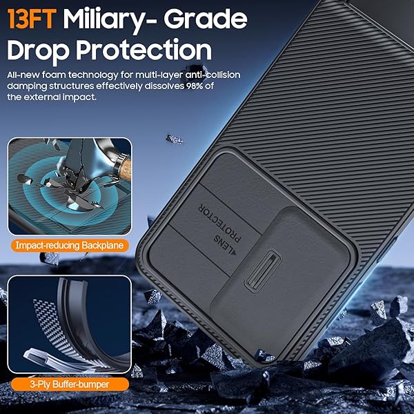 oupeigar Oupeigar Samsung Galaxy S24 Case with Kickstand and Slide Camera Cover Military-Grade Silicone Shockproof Slim Phone Case 2024 Black - View 7 of 11