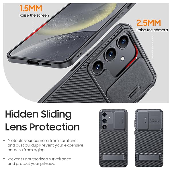 oupeigar Oupeigar Samsung Galaxy S24 Case with Kickstand and Slide Camera Cover Military-Grade Silicone Shockproof Slim Phone Case 2024 Black - View 8 of 11