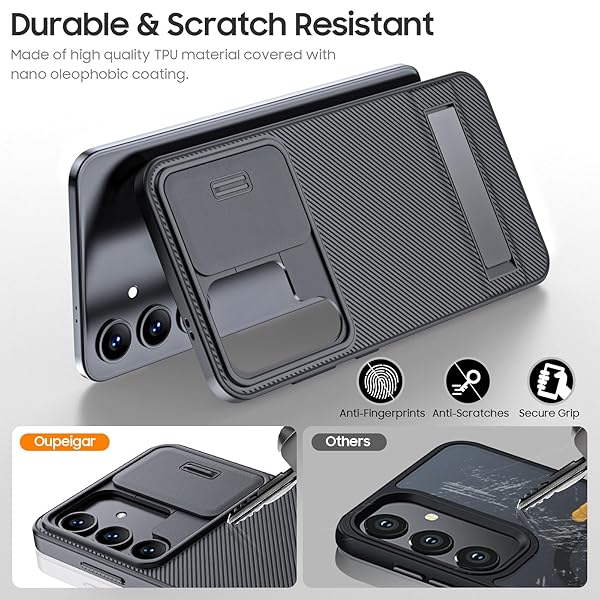 oupeigar Oupeigar Samsung Galaxy S24 Case with Kickstand and Slide Camera Cover Military-Grade Silicone Shockproof Slim Phone Case 2024 Black - View 9 of 11