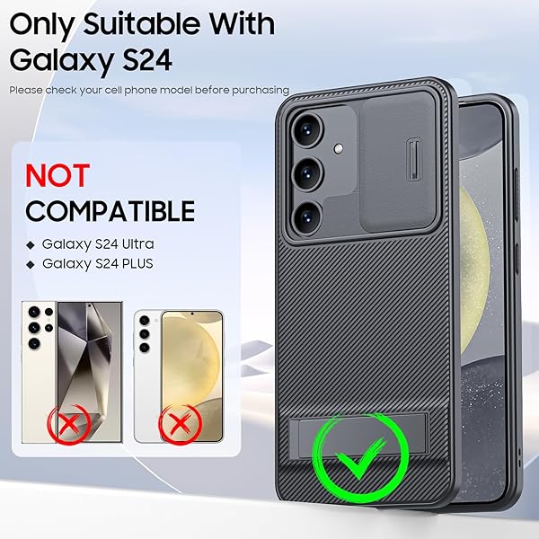 oupeigar Oupeigar Samsung Galaxy S24 Case with Kickstand and Slide Camera Cover Military-Grade Silicone Shockproof Slim Phone Case 2024 Black - View 11 of 11