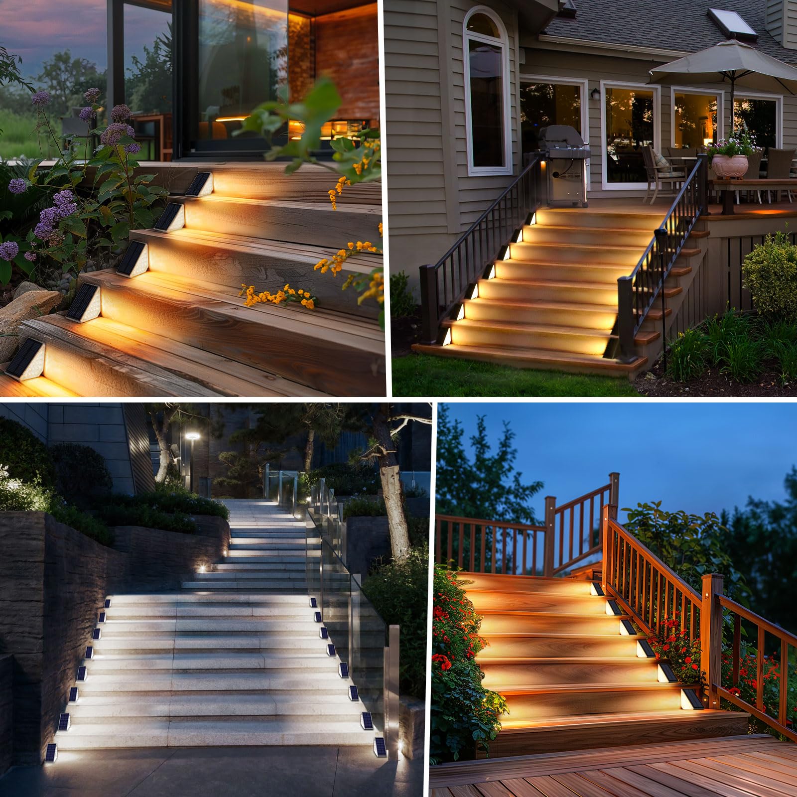 Bosceos 8-Pack Solar Stair Lights Outdoor Waterproof, Upgraded 2-in-1 LED Warm White and Cool White Solar Powered Step Light for Outside, IP67 Auto On/Off Solar Lights for Front Sidewalk Yard Patio Porch - View 7 of 7