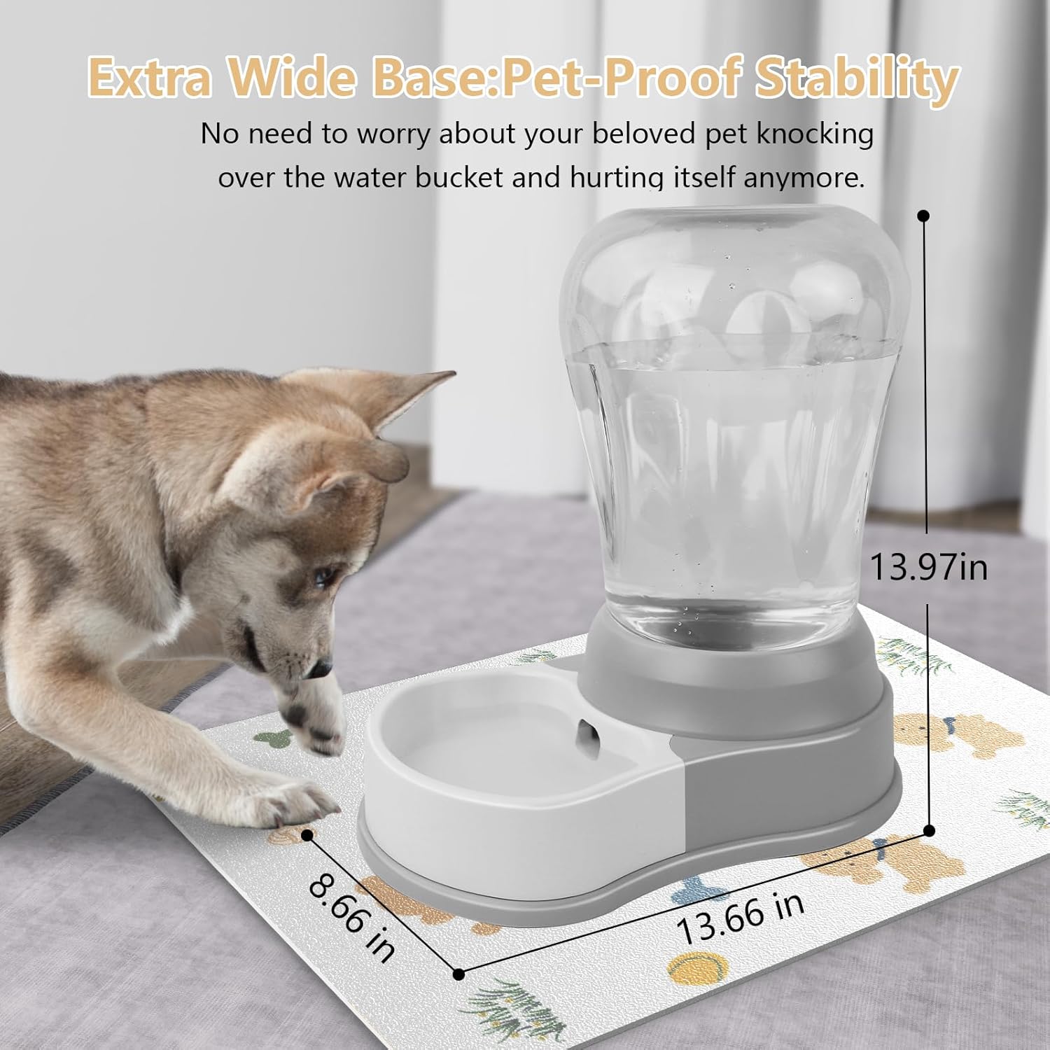 STALTWO Staltwo Automatic Dog Water Bowl Dispenser Large Capacity BPA-Free 6-Liter Pet Water Feeder with Non-Slip Mat for Cats and Dogs Grey - View 3 of 6