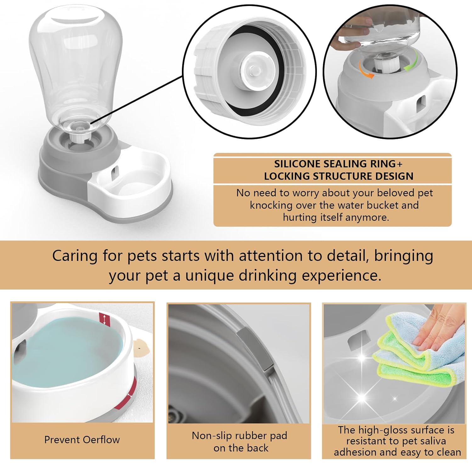 STALTWO Staltwo Automatic Dog Water Bowl Dispenser Large Capacity BPA-Free 6-Liter Pet Water Feeder with Non-Slip Mat for Cats and Dogs Grey - View 4 of 6