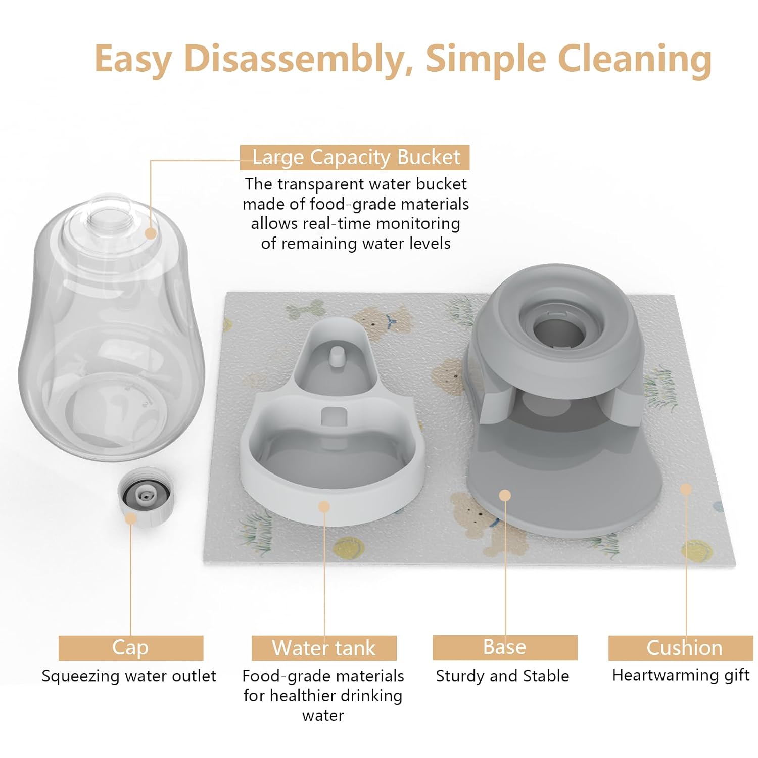 STALTWO Staltwo Automatic Dog Water Bowl Dispenser Large Capacity BPA-Free 6-Liter Pet Water Feeder with Non-Slip Mat for Cats and Dogs Grey - View 5 of 6