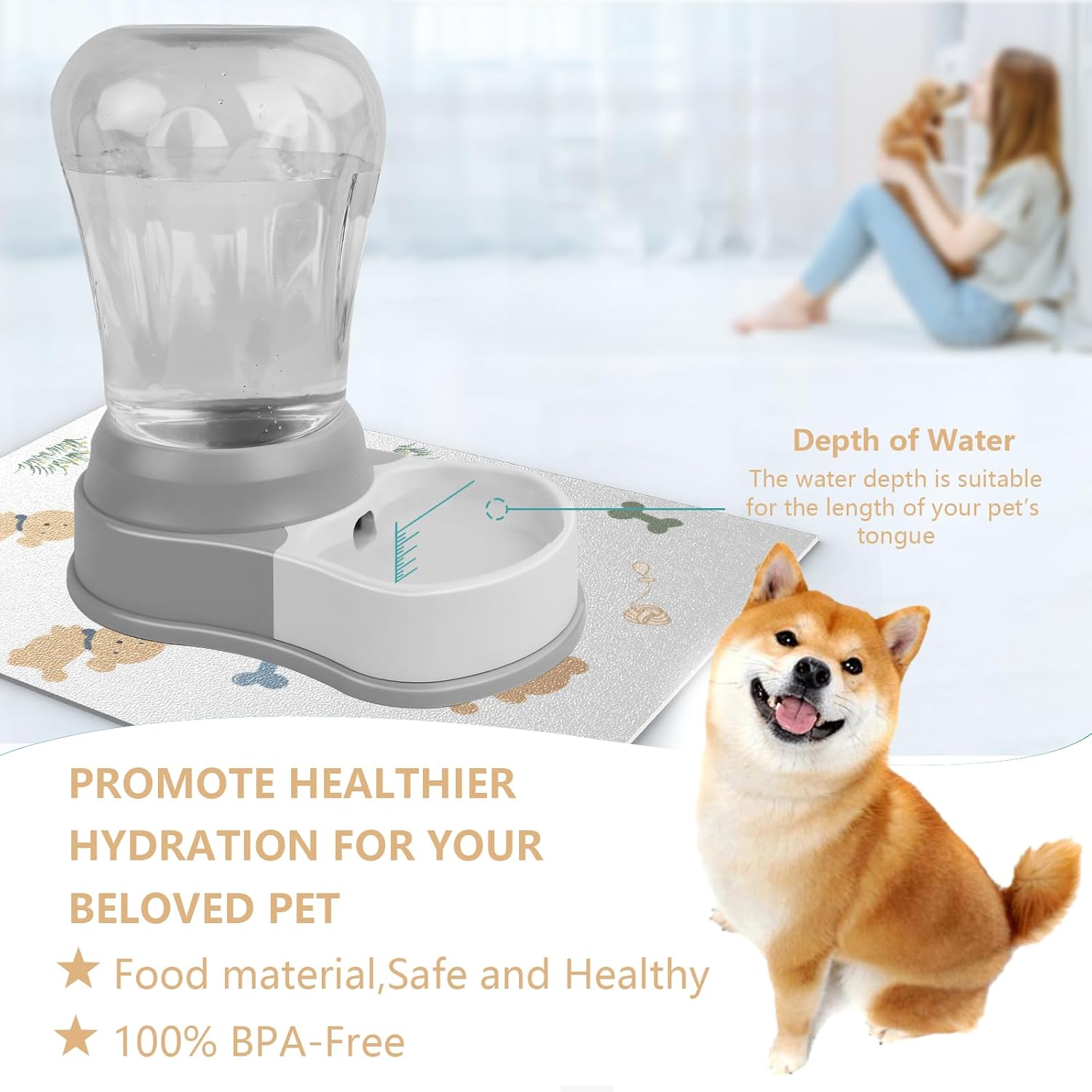 STALTWO Staltwo Automatic Dog Water Bowl Dispenser Large Capacity BPA-Free 6-Liter Pet Water Feeder with Non-Slip Mat for Cats and Dogs Grey - View 6 of 6