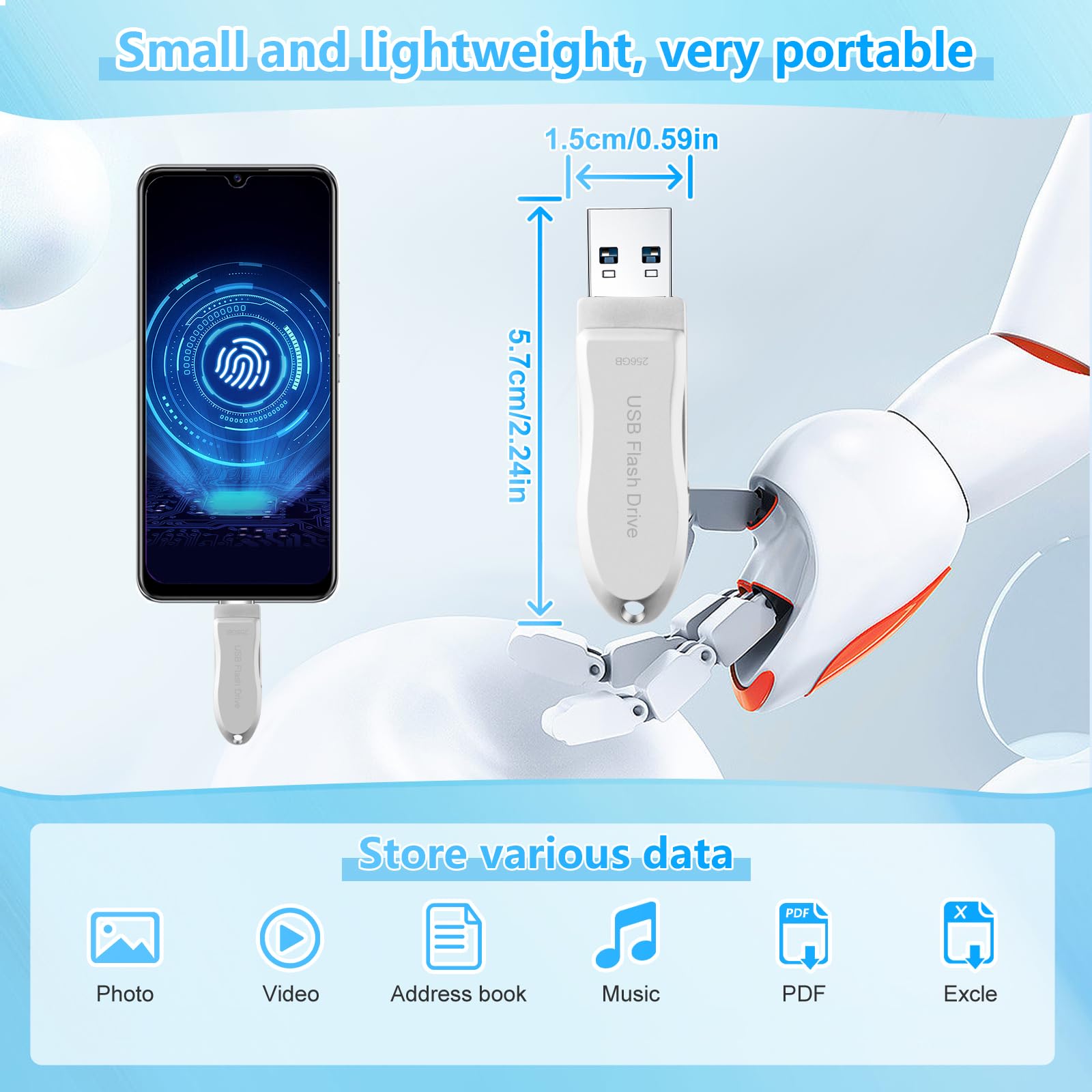 DEZOBYTE 256GB USB Flash Drive for Phone and Computer DEZOBYTE Silver Memory Stick Compatible with Android USB C and iPad Pro Photo Storage - View 4 of 4