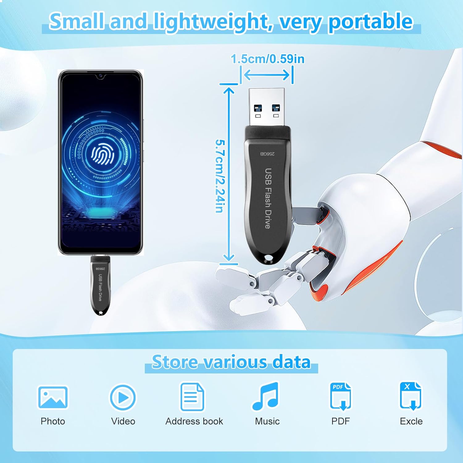 DEZOBYTE USB C Flash Drive 256GB for Phone and Android Devices High Speed Photo Storage Compatible with Pad Pro and Computer Black - View 3 of 4