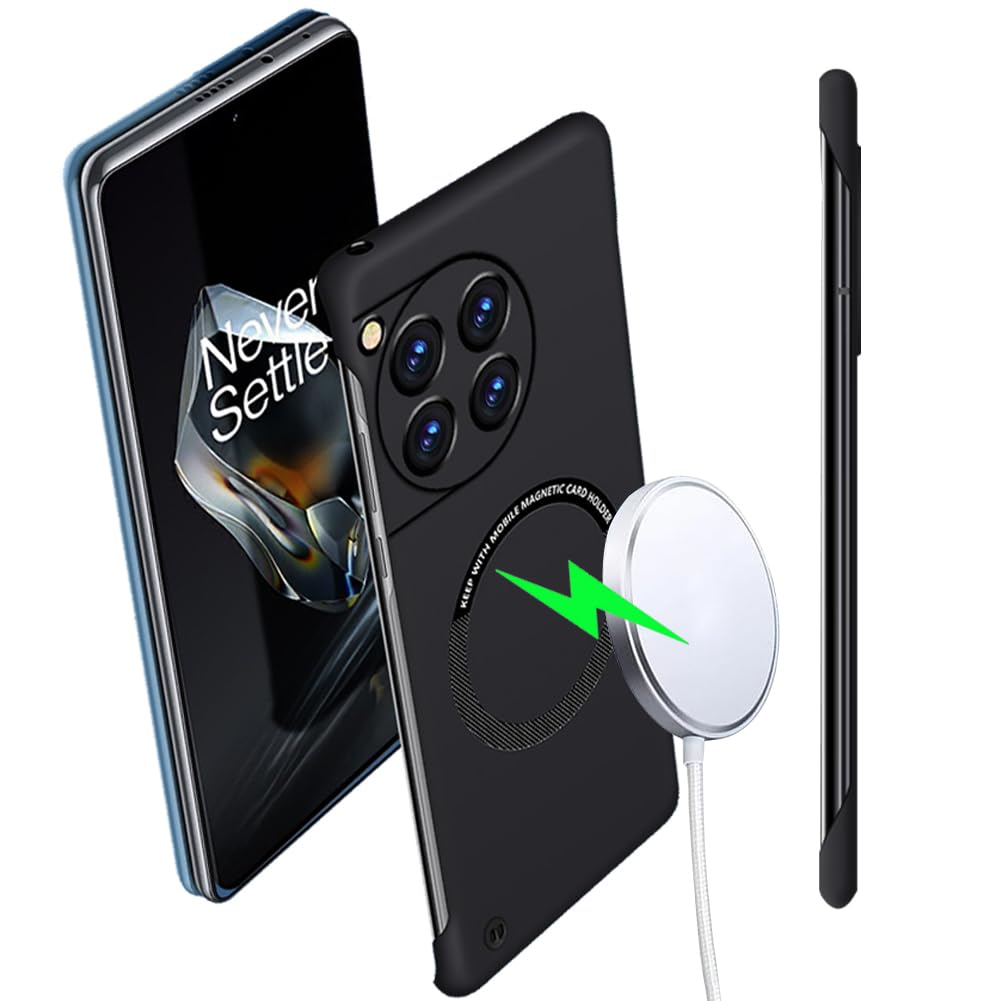 teroxa Teroxa Frameless Case for OnePlus 12 Compatible with MagSafe Ultrathin Slim Fit Matte PC Back Cover Black