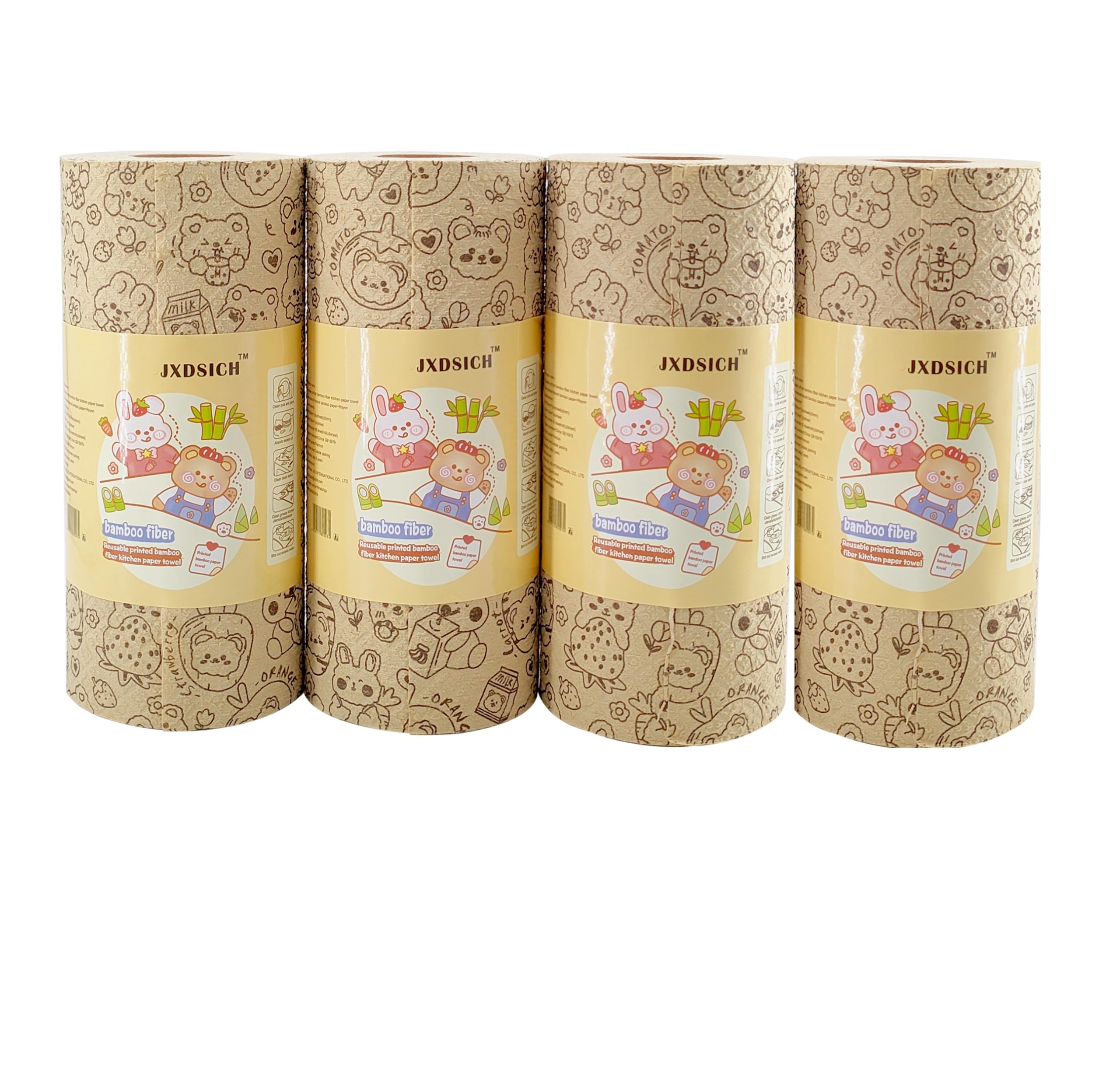 JXDSICH JXDSICH Durable Bamboo Kitchen Paper Towels Unbleached Fiber Thickened Rolls for Dry and Wet Use Hand Washable Eco Friendly 4 Pack