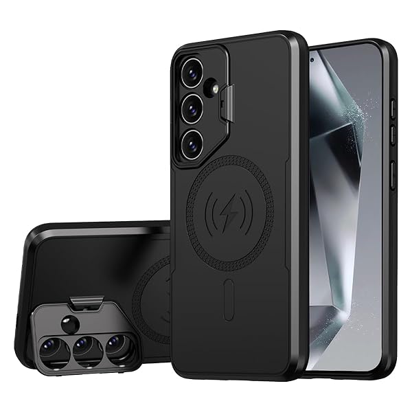 LCSMFKJ Galaxy S24 5G Phone Case with Camera Lens Protector and Kickstand Military Grade Shockproof Cover for Samsung S24 6.2 inch Black