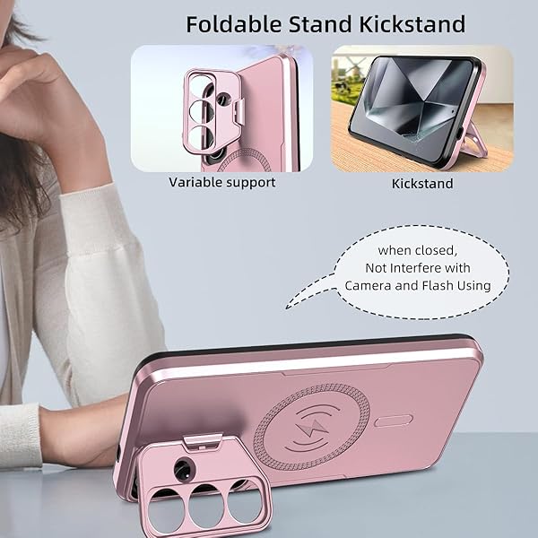 LCSMFKJ Galaxy S24 5G Phone Case with Camera Lens Protector and Kickstand Military Grade Shockproof Cover for Women Men 6.2 inch Rose Gold - View 4 of 8