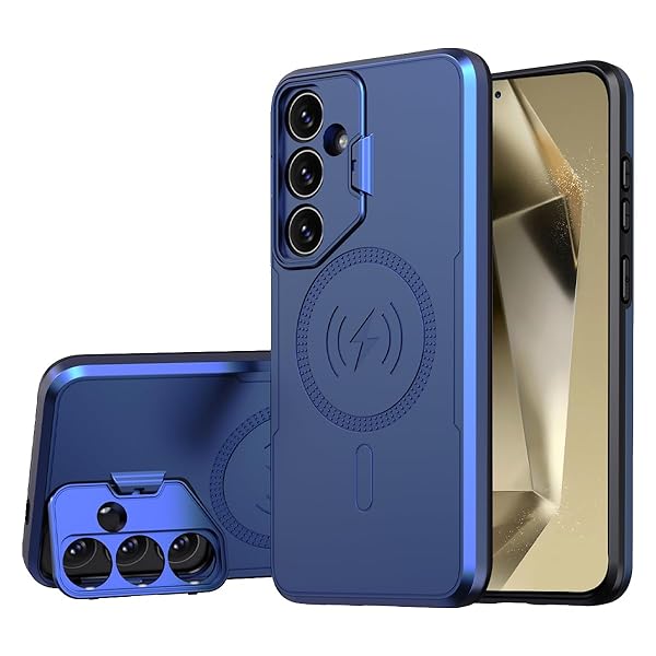 LCSMFKJ Galaxy S24 Plus 5G Phone Case with Camera Lens Protector and Kickstand Military Grade Shockproof Cover for 6.7 inch Blue