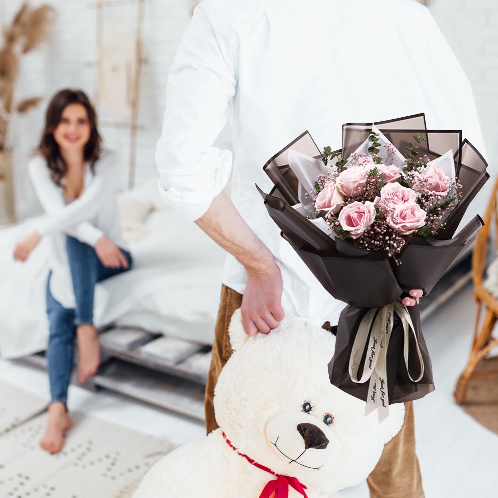 NESCCI NESCCI 20 Sheet Waterproof Flower Wrapping Paper Translucent Black for Floral Bouquets Wedding Birthday Gift DIY Supplies - View 6 of 6