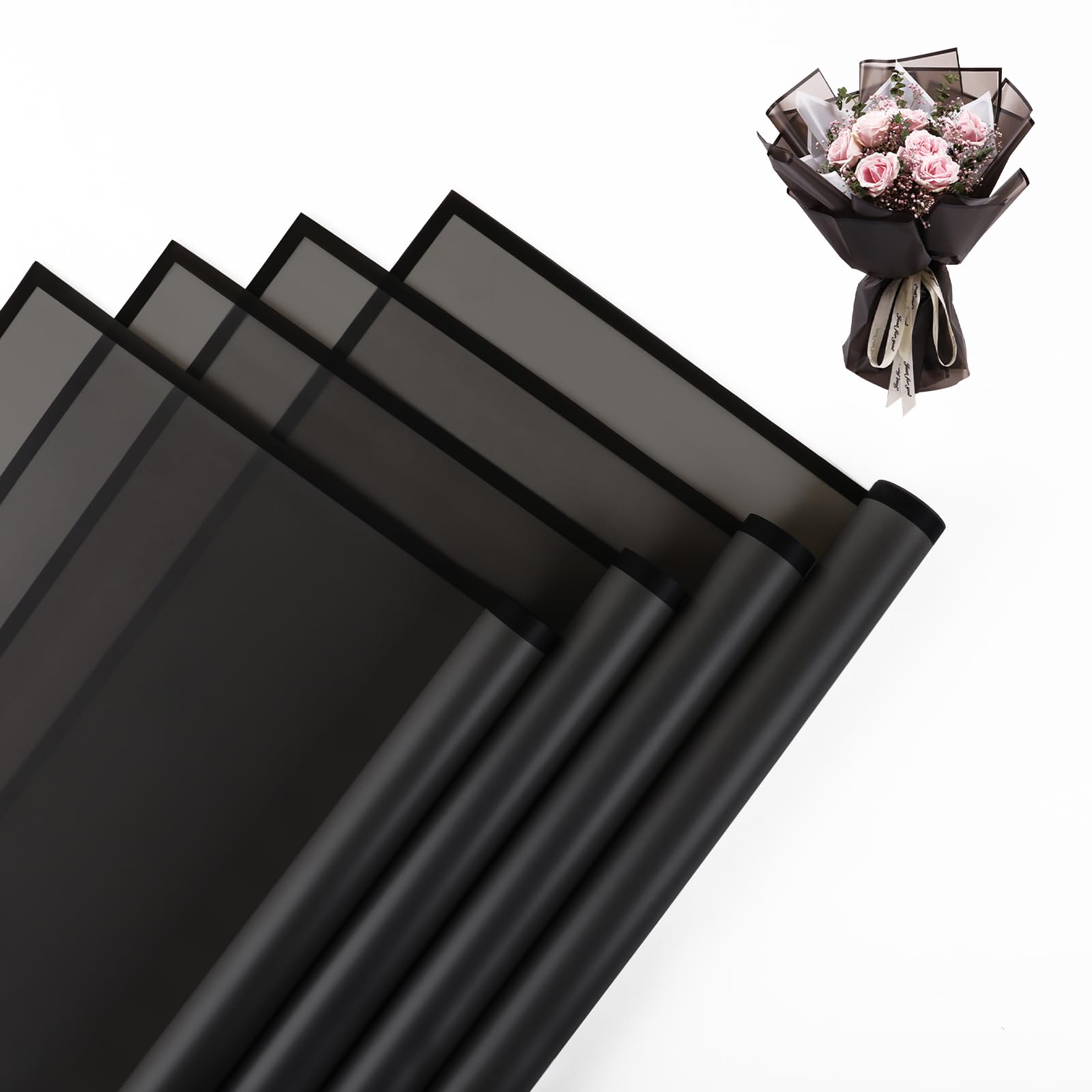 NESCCI NESCCI 20 Sheet Waterproof Flower Wrapping Paper Translucent Black for Floral Bouquets Wedding Birthday Gift DIY Supplies