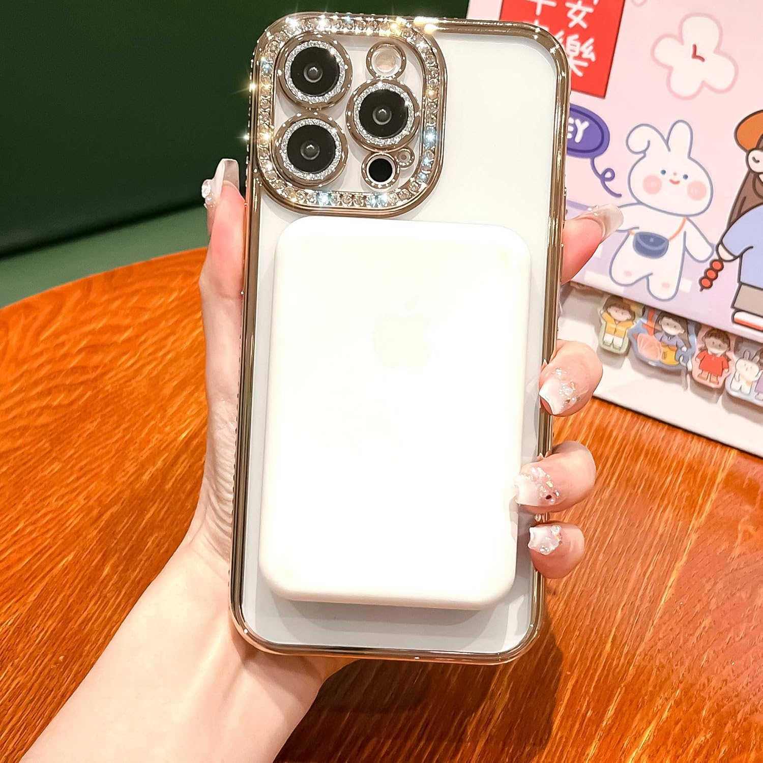 TETAW TETAW Cute Magnetic Glitter Case for iPhone 14 Plus Luxury Bling Rhinestone Bumper Compatible with MagSafe Sparkle Camera Protection Gold - View 4 of 9