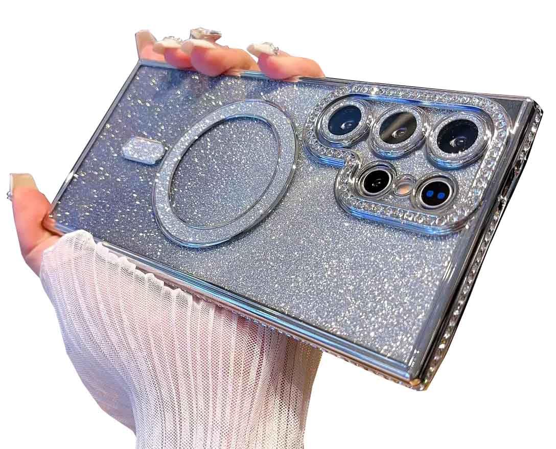 TETAW TETAW Cute Magnetic Glitter Case for iPhone 14 Plus Luxury Bling Rhinestone Bumper Compatible with MagSafe Sparkle Camera Protection Gold - View 6 of 9