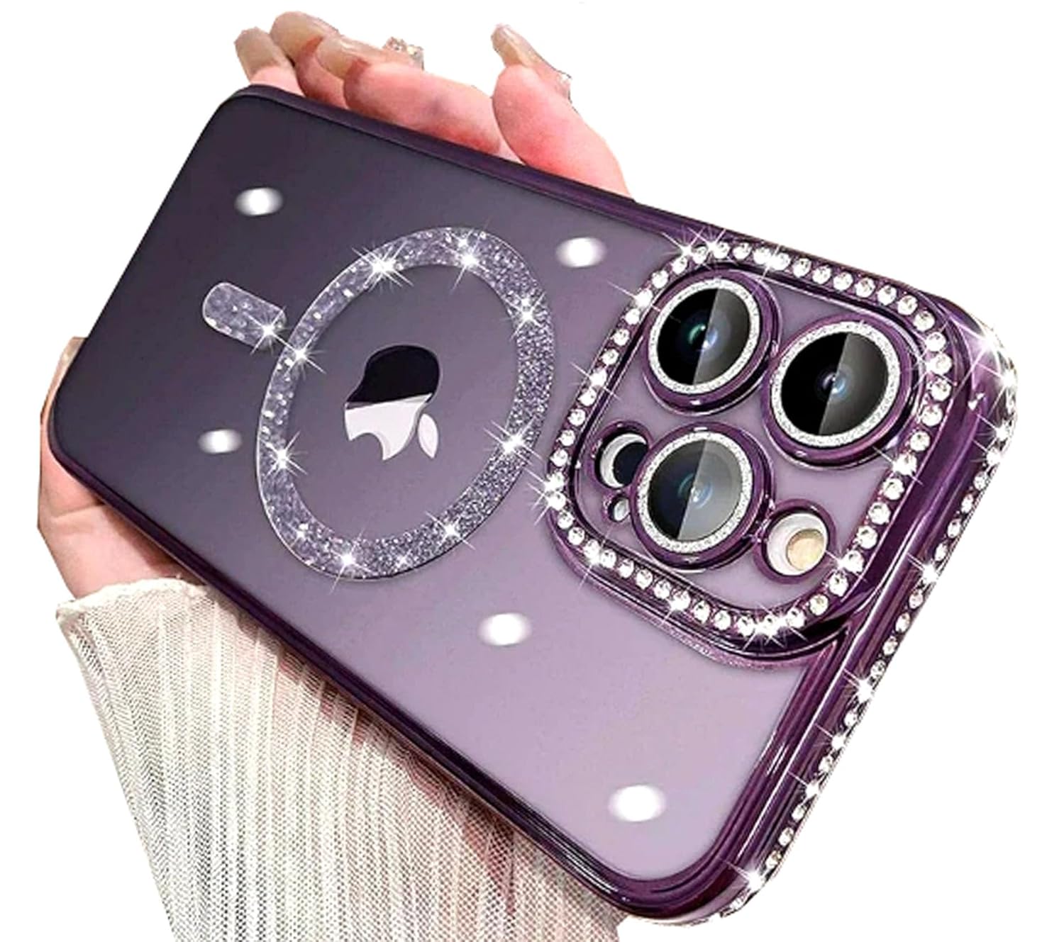 TETAW TETAW Cute Magnetic Glitter Case for iPhone 14 Plus Luxury Bling Rhinestone Bumper Compatible with MagSafe Sparkle Camera Protection Gold - View 9 of 9