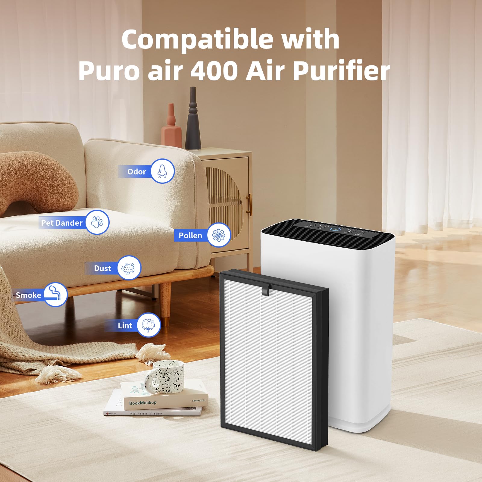 FMDZFL 400 True HEPA 14 Replacement Filter 2 Pack Compatible with Puro 400 Air Purifier 3 in 1 True HEPA and Activated Carbon Filter - View 2 of 6