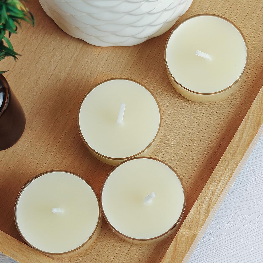 DEYBBY Natural Beeswax Tealights Set of 10 Handmade Candles 4 Hour Burn Time Clear Cup White Raw - View 3 of 9