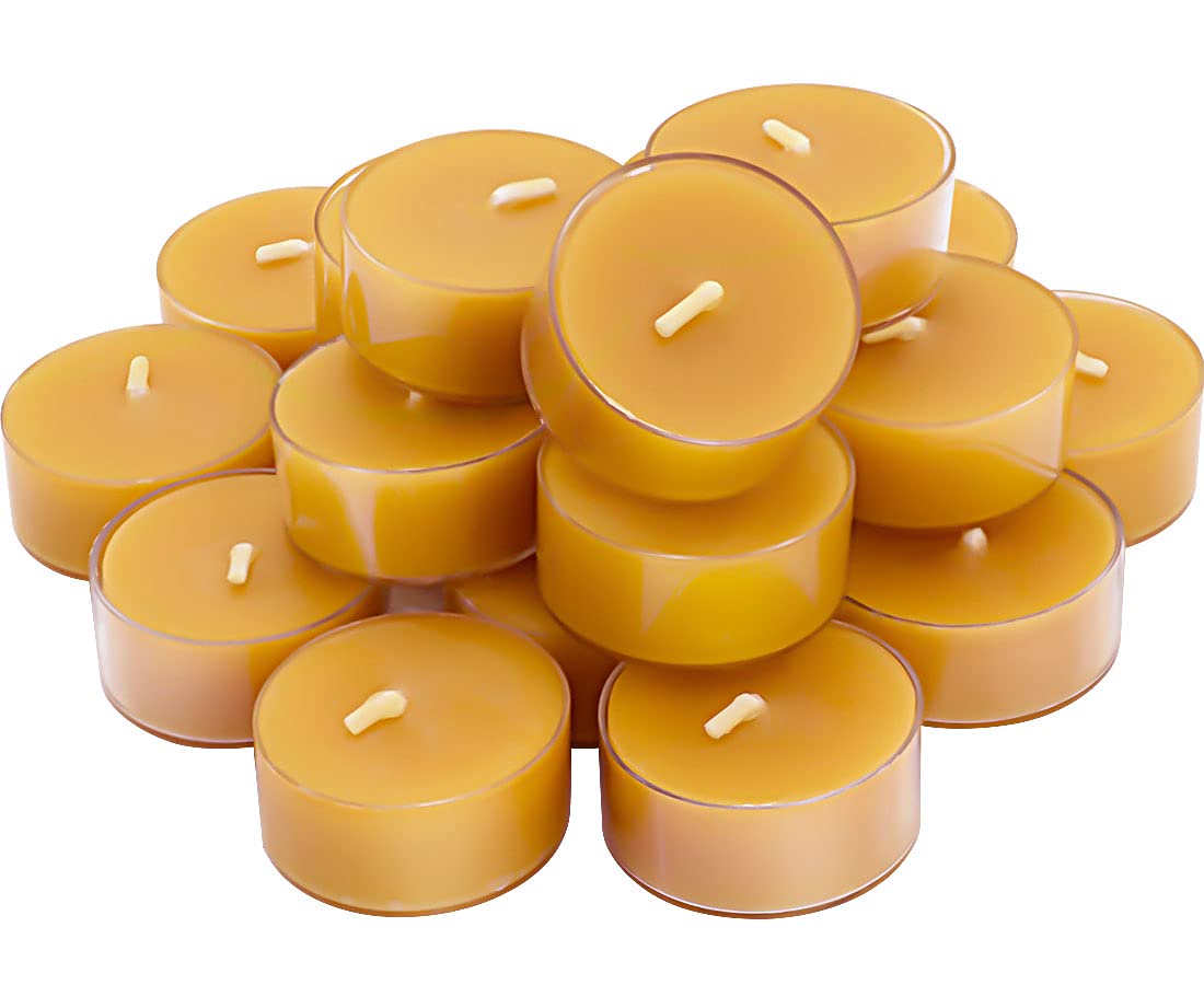 DEYBBY Natural Beeswax Tealights Set of 10 Handmade Candles 4 Hour Burn Time Clear Cup White Raw - View 8 of 9