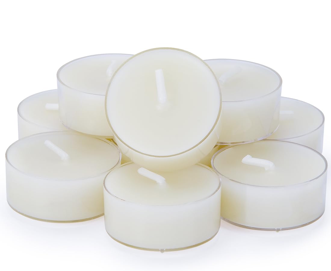 DEYBBY Natural Beeswax Tealights Set of 10 Handmade Candles 4 Hour Burn Time Clear Cup White Raw