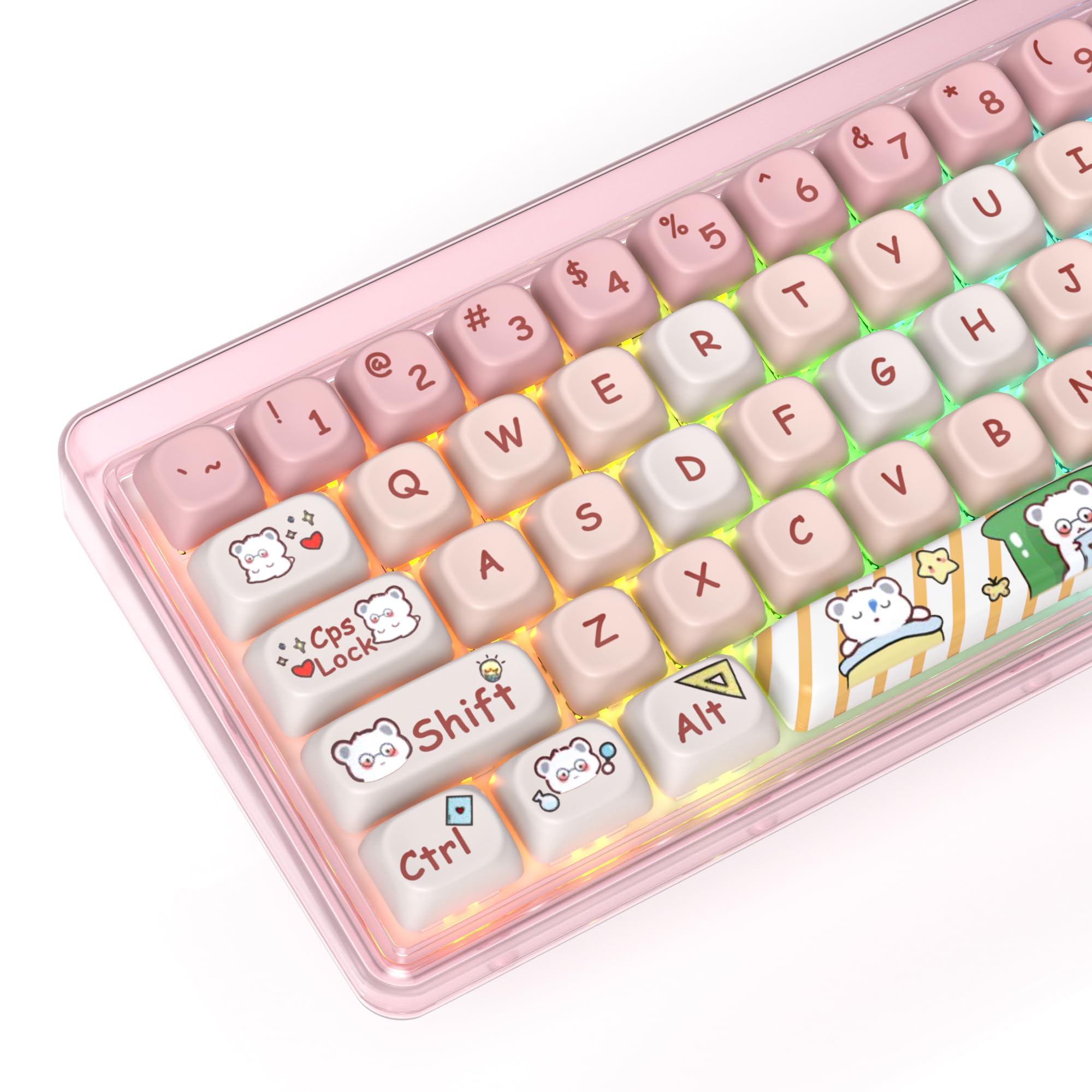 Ussixchare Ussixchare PBT Keycaps Set MOA Profile Dye-Sublimation Cute Custom Keycaps for 60% 75% 100% Cherry MX Mechanical Gaming Keyboard Pink Bear - View 2 of 8