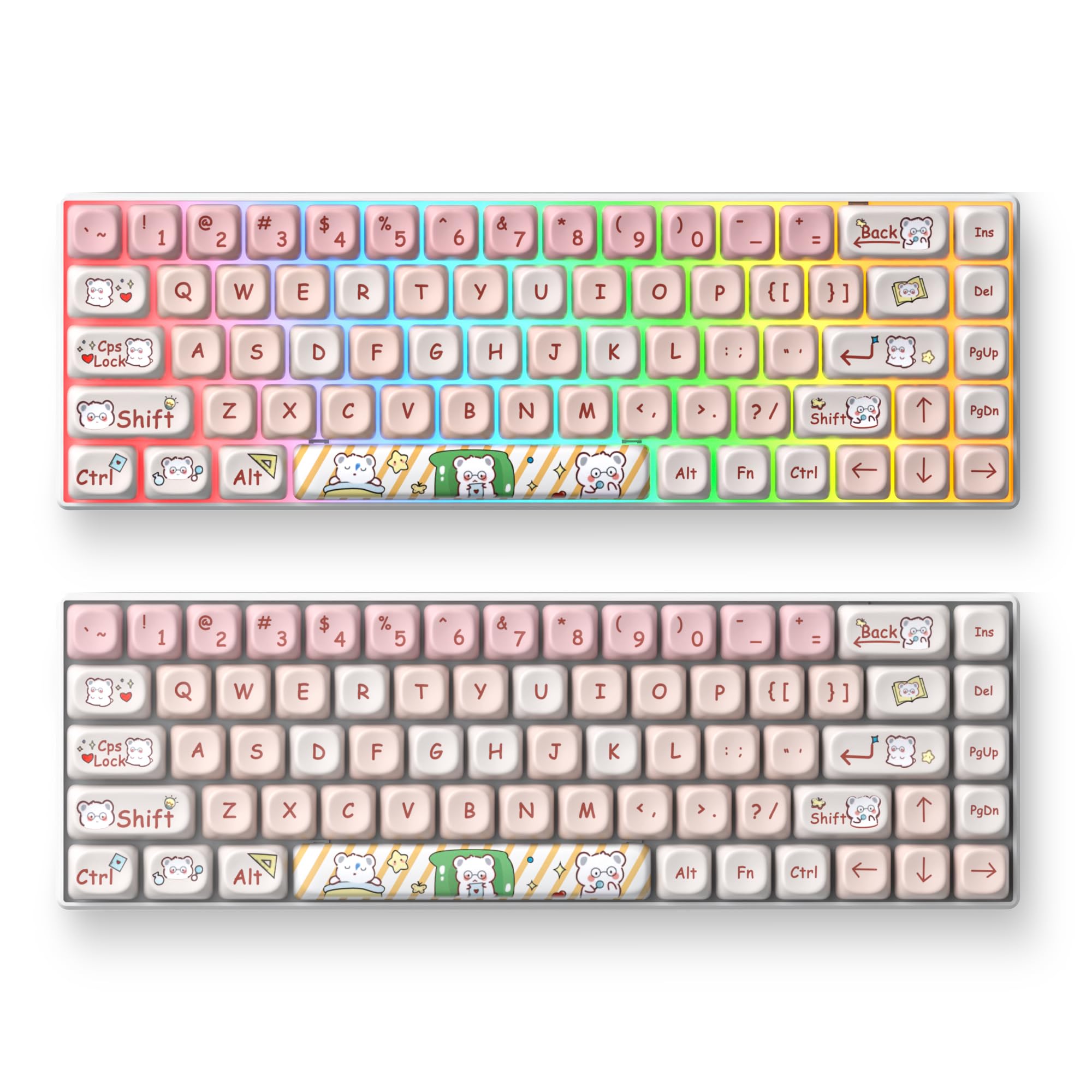 Ussixchare Ussixchare PBT Keycaps Set MOA Profile Dye-Sublimation Cute Custom Keycaps for 60% 75% 100% Cherry MX Mechanical Gaming Keyboard Pink Bear - View 3 of 8