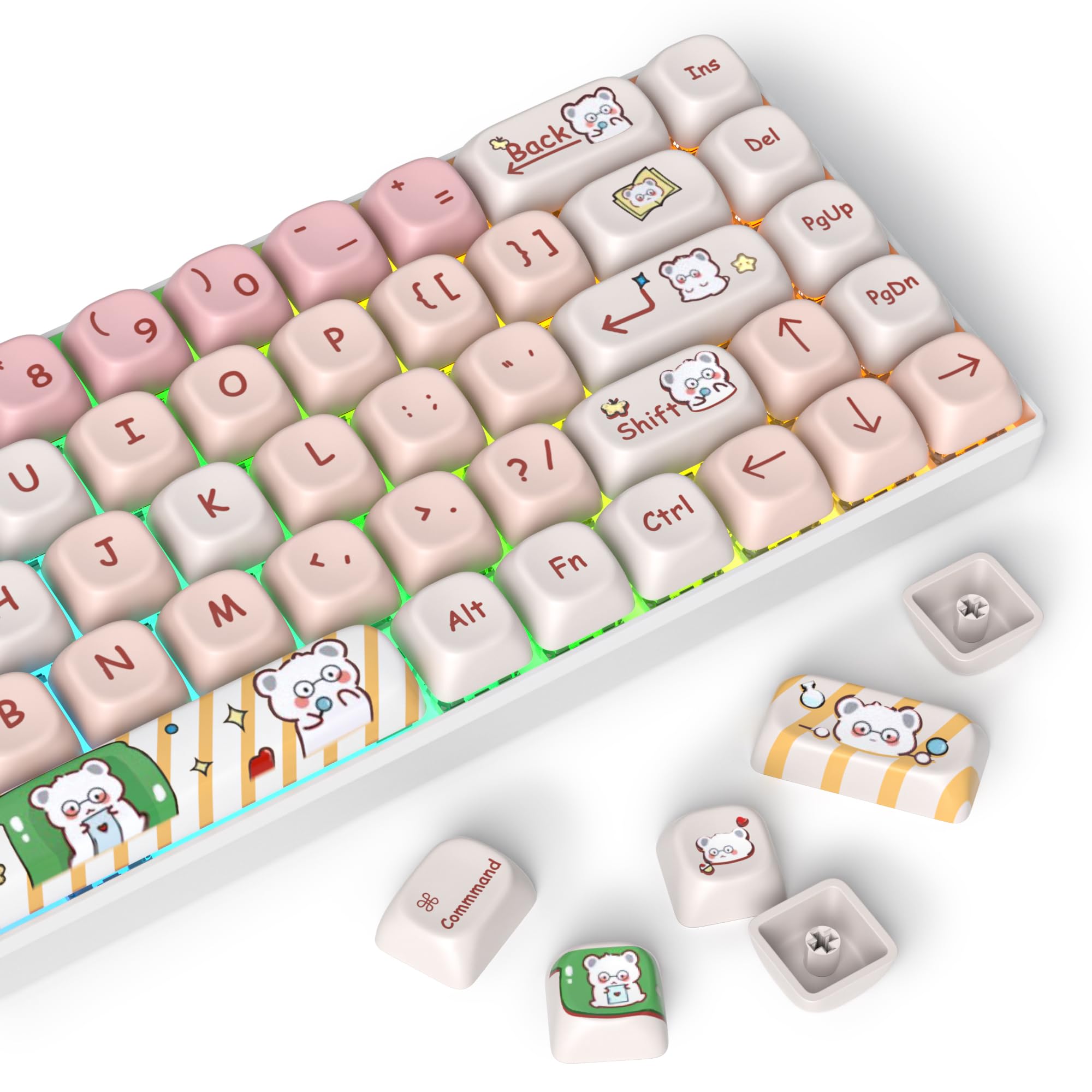 Ussixchare Ussixchare PBT Keycaps Set MOA Profile Dye-Sublimation Cute Custom Keycaps for 60% 75% 100% Cherry MX Mechanical Gaming Keyboard Pink Bear - View 4 of 8