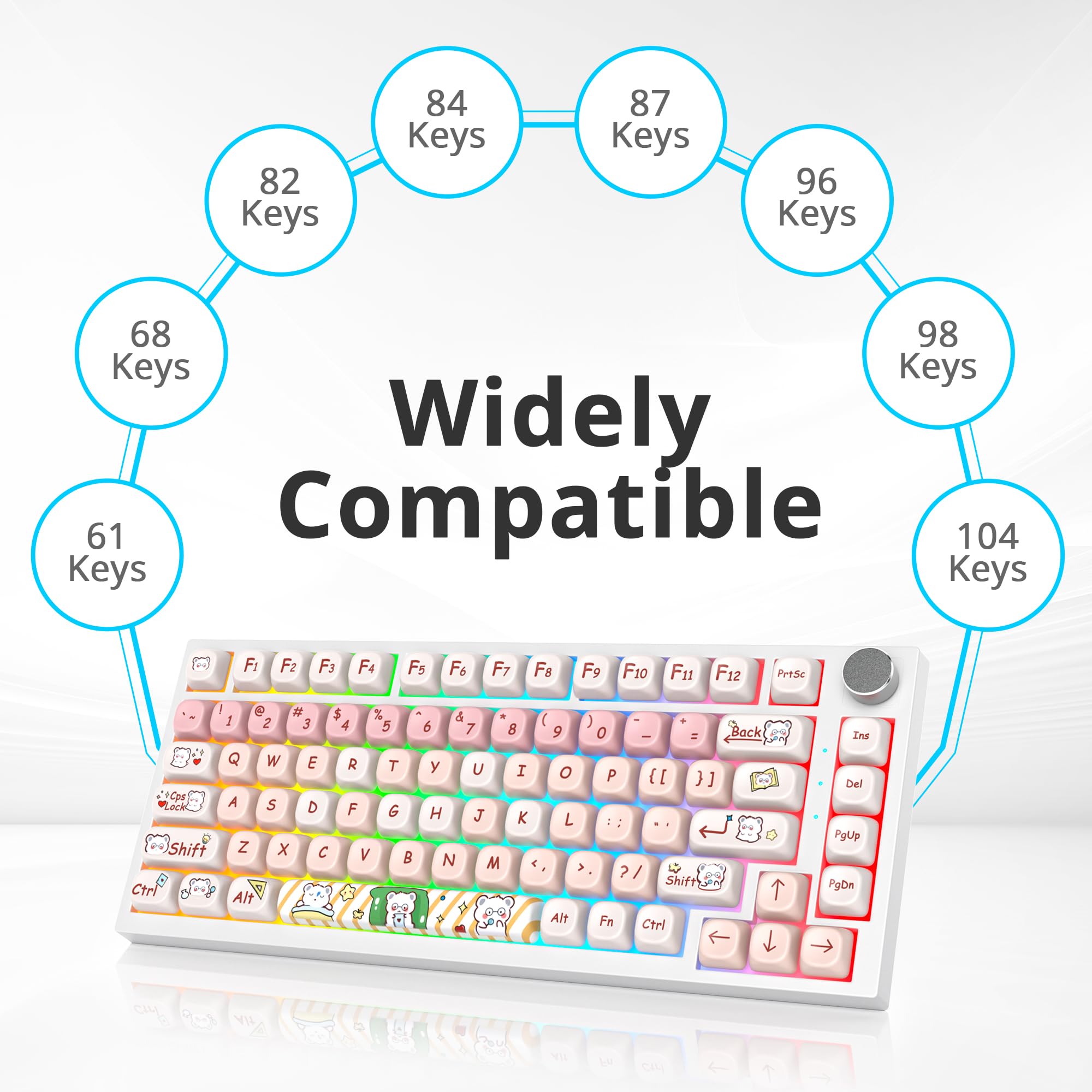 Ussixchare Ussixchare PBT Keycaps Set MOA Profile Dye-Sublimation Cute Custom Keycaps for 60% 75% 100% Cherry MX Mechanical Gaming Keyboard Pink Bear - View 5 of 8