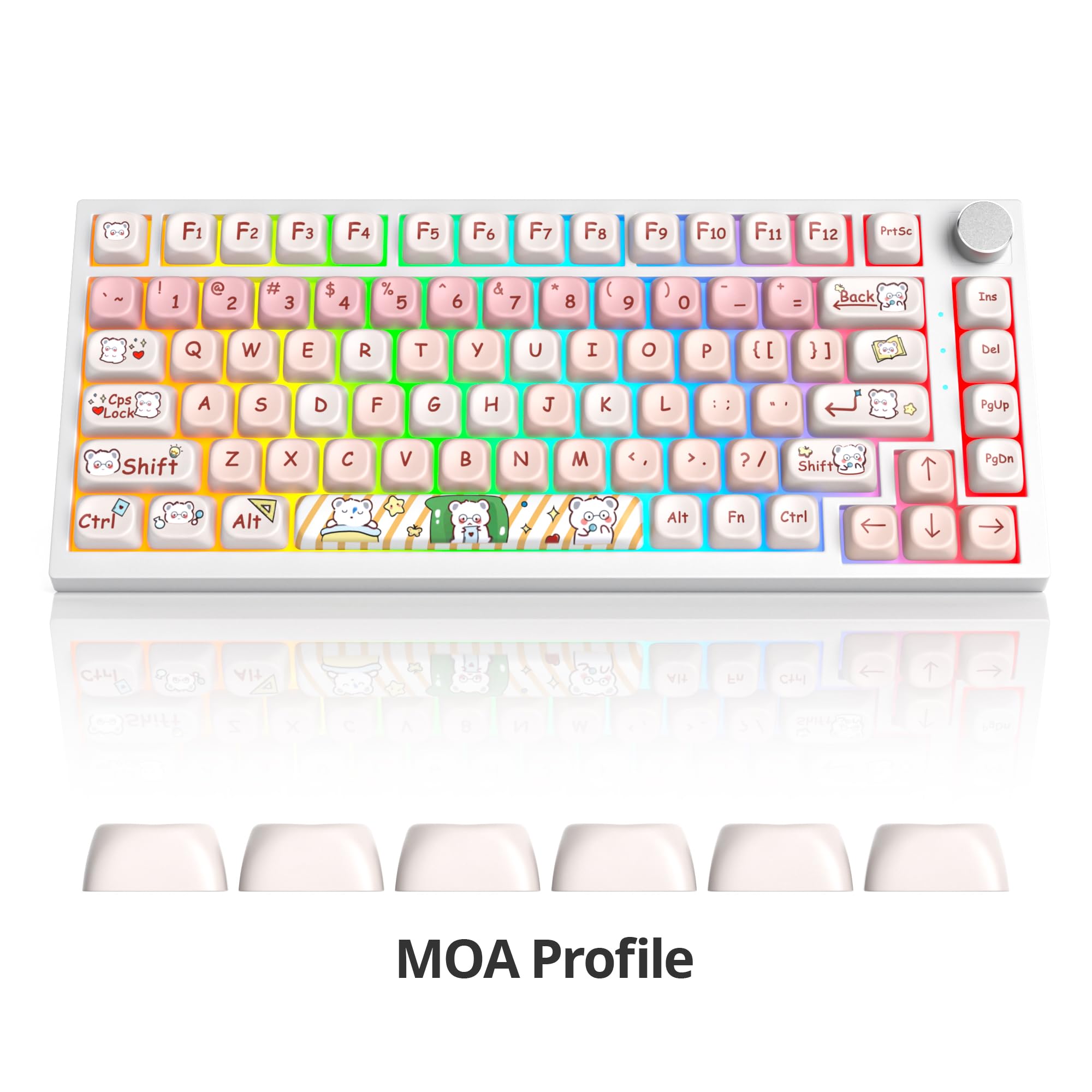 Ussixchare Ussixchare PBT Keycaps Set MOA Profile Dye-Sublimation Cute Custom Keycaps for 60% 75% 100% Cherry MX Mechanical Gaming Keyboard Pink Bear - View 6 of 8