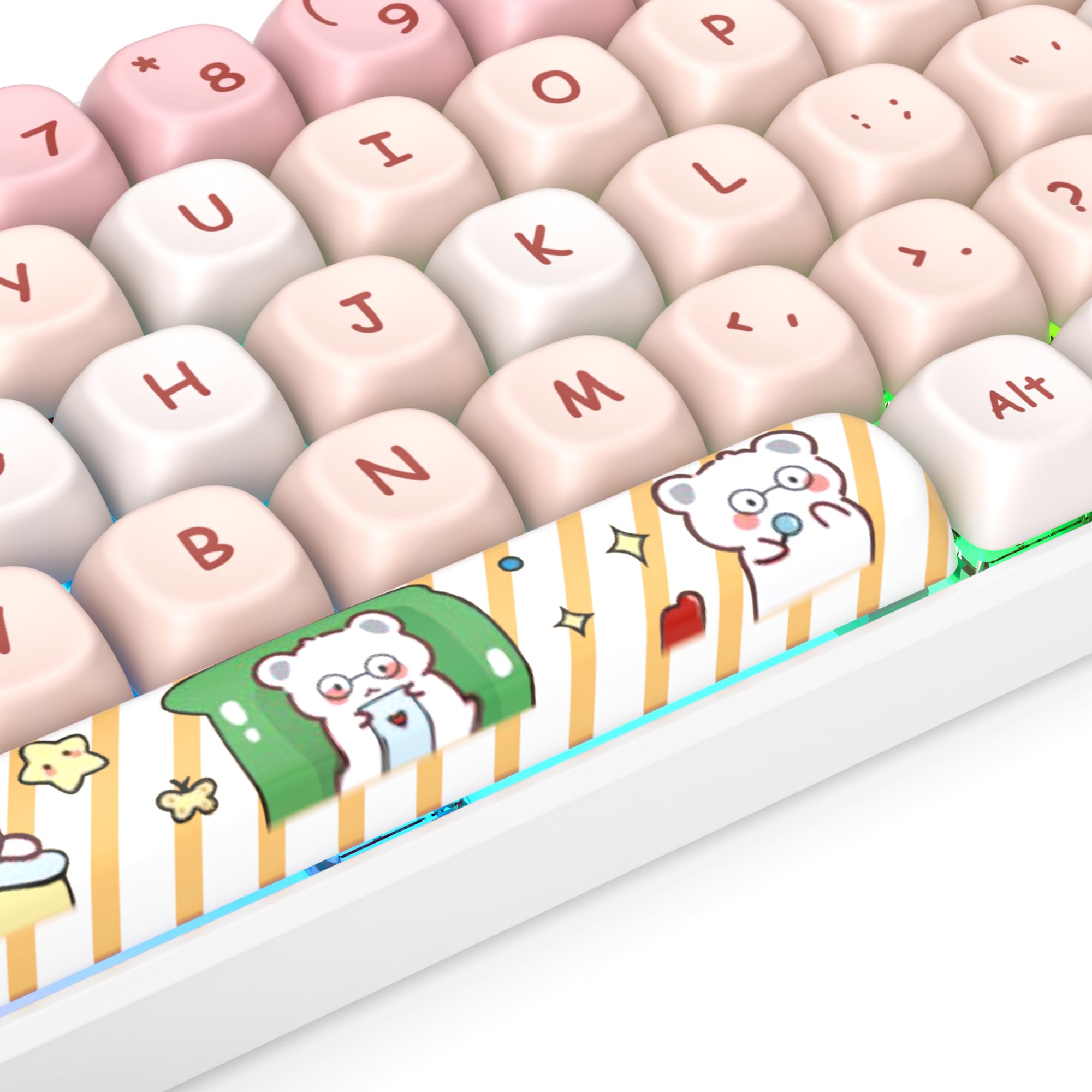 Ussixchare Ussixchare PBT Keycaps Set MOA Profile Dye-Sublimation Cute Custom Keycaps for 60% 75% 100% Cherry MX Mechanical Gaming Keyboard Pink Bear - View 7 of 8