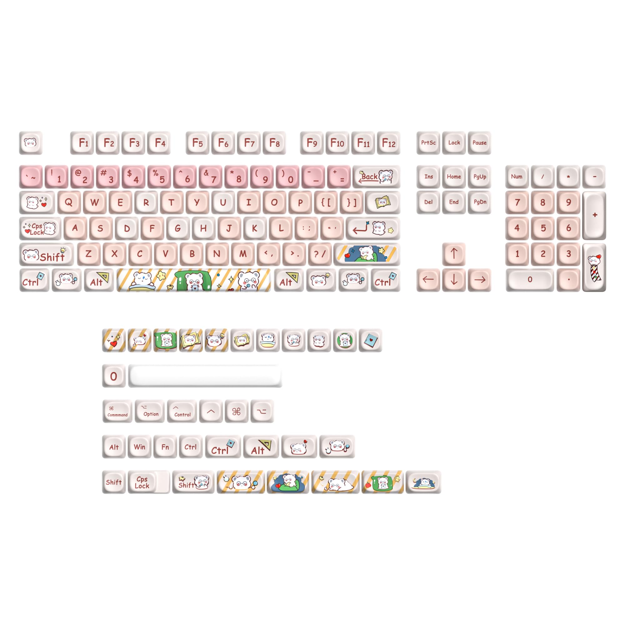 Ussixchare Ussixchare PBT Keycaps Set MOA Profile Dye-Sublimation Cute Custom Keycaps for 60% 75% 100% Cherry MX Mechanical Gaming Keyboard Pink Bear - View 8 of 8