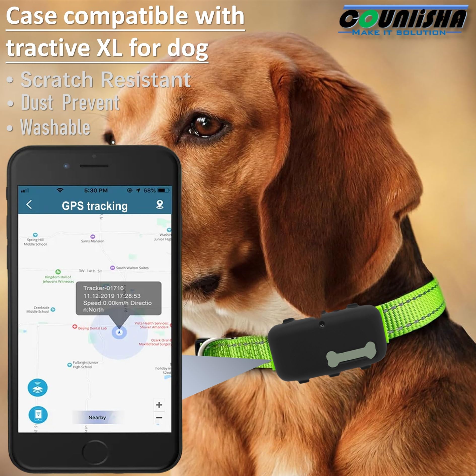 Counlisha Silicone Holder for Tractive XL GPS Dog Tracker Rubber Cover Anti-Scratch Secure Case with Strap for Pet Cat Collar Black - View 4 of 7